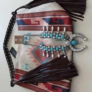 Western Squash blossom necklace with earrings turquoise